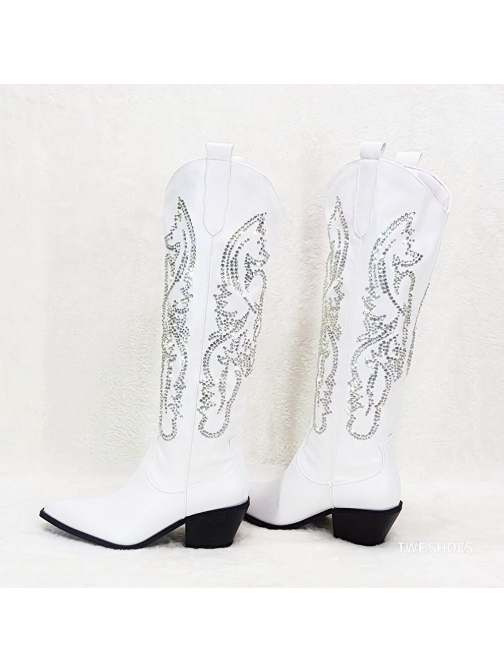 Razzle White Country Western Cowgirl Knee Boots Rhinestone Dazzle